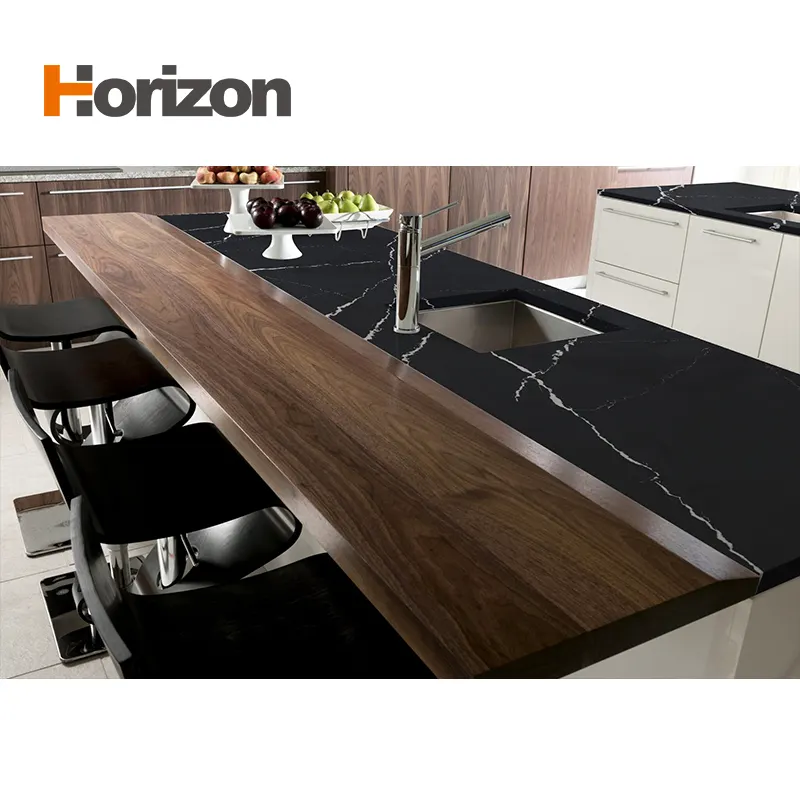 Calacatta Black Polished Engineered Quartz Slab 3200x1600mm