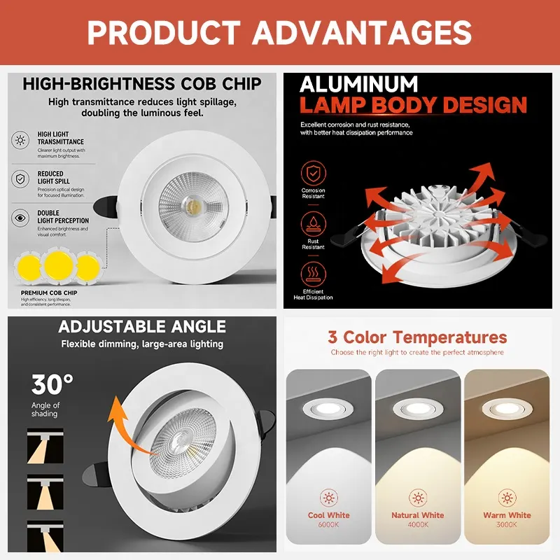 Adjustable Slim Recessed COB LED Downlight 7-18W