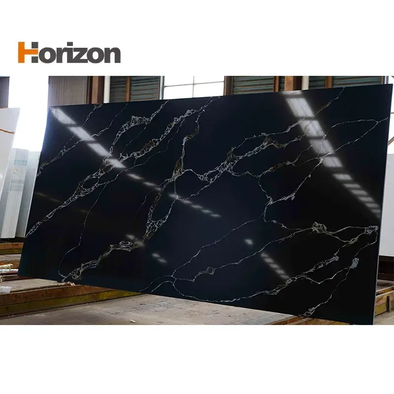 Calacatta Black Polished Engineered Quartz Slab 3200x1600mm