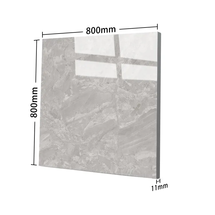Non-Slip Marble-Look Gray Glossy Porcelain Wall Tile 800x800mm