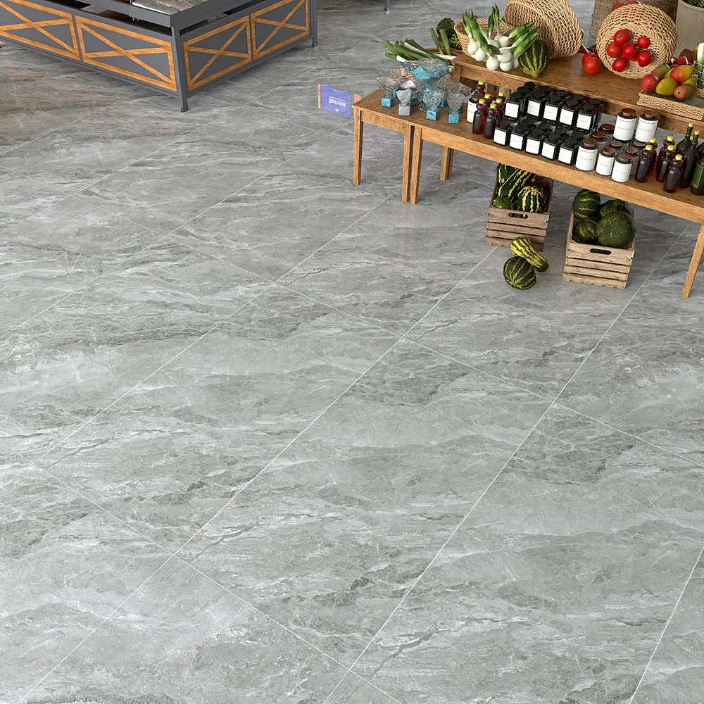 Marble-Look Gray Glossy Ceramic Floor Tile 900x1800mm
