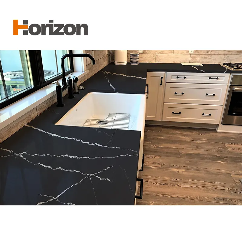 Calacatta Black Polished Engineered Quartz Slab 3200x1600mm