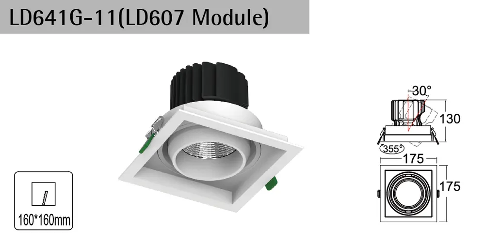 Adjustable Recessed Square LED Grille Spotlight