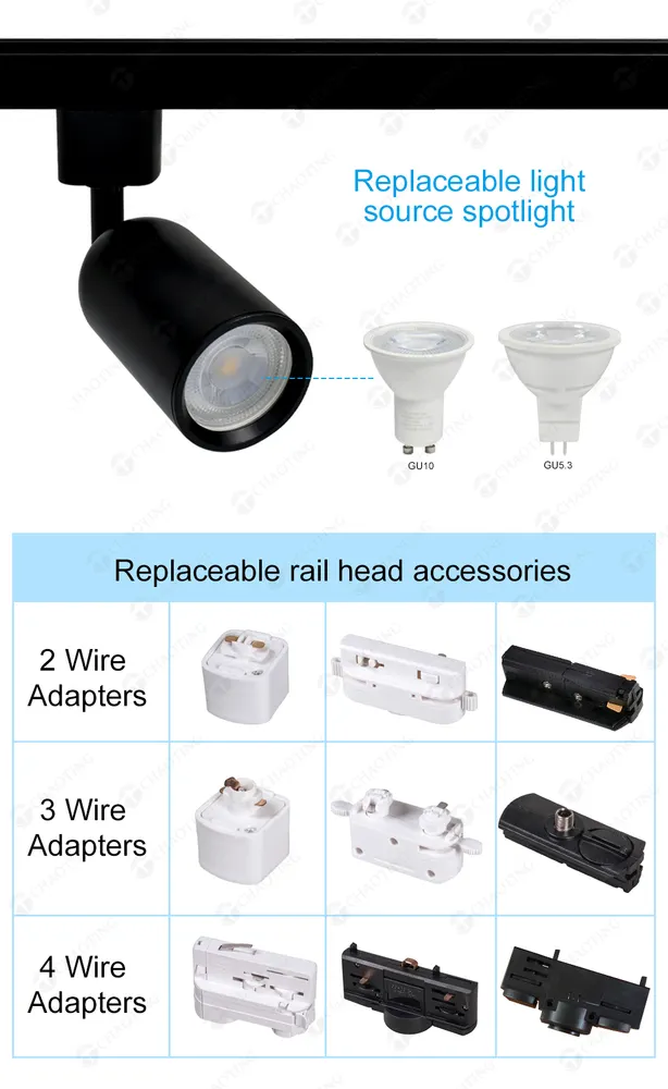 Aluminum Track Spotlight Housing GU10/MR16 for 2/3/4-Wire Track