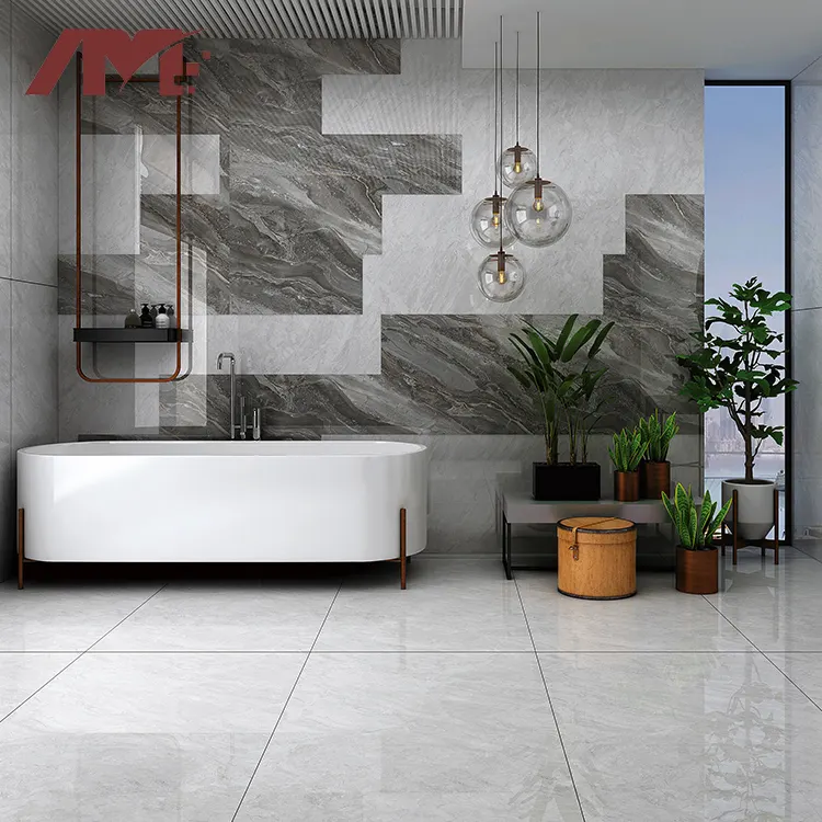Non-Slip Marble-Look Polished Porcelain Floor Tile 750x1500mm