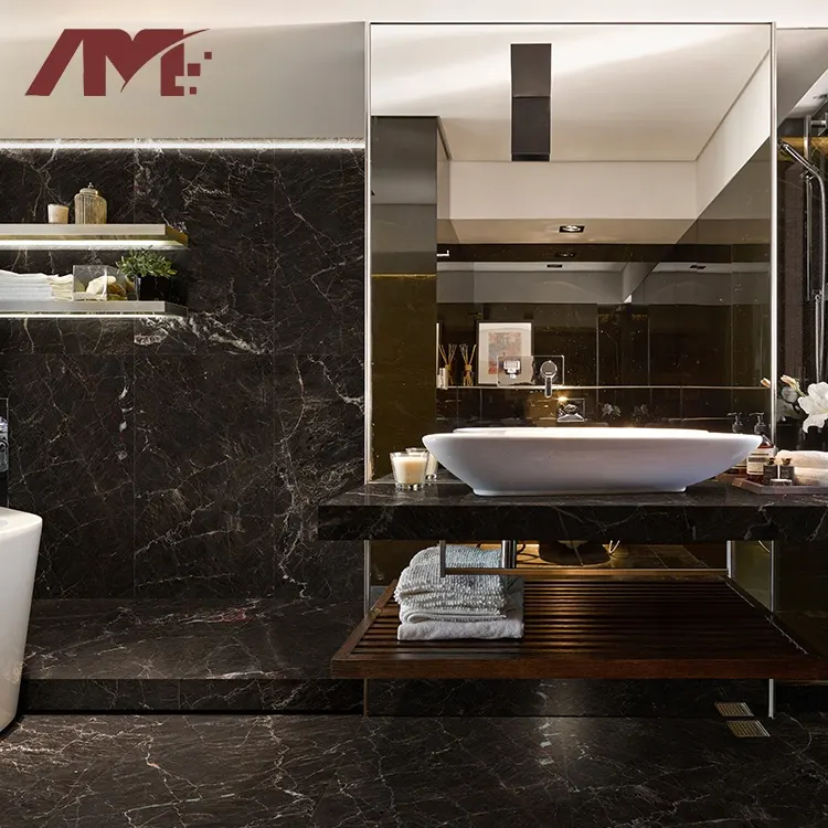 Marble-Look Black Polished Porcelain Floor Tile 800x1400mm