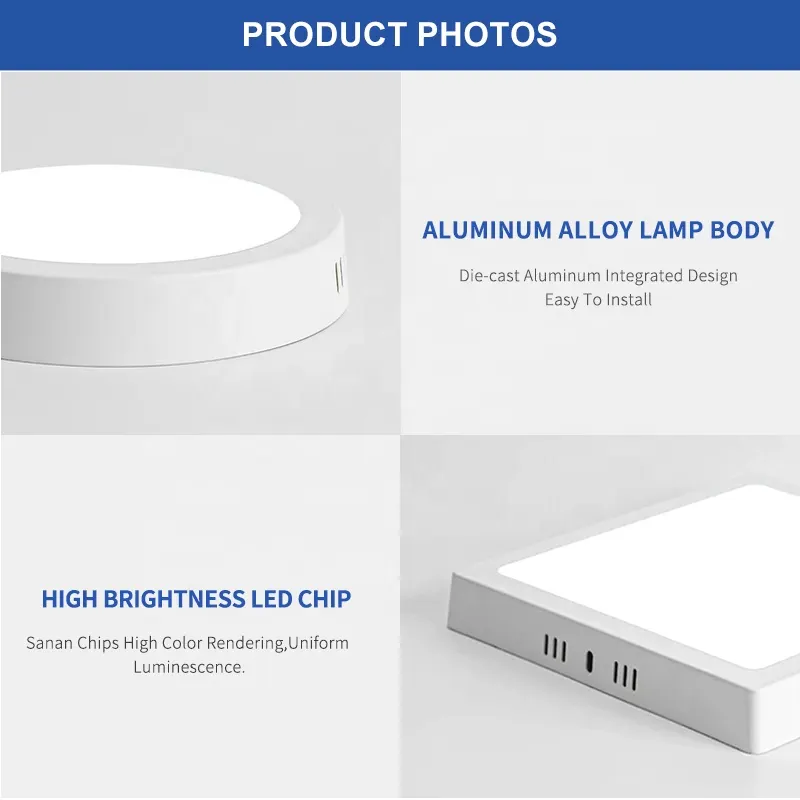 Dimmable Surface-Mounted Square LED Panel Light 6-24W
