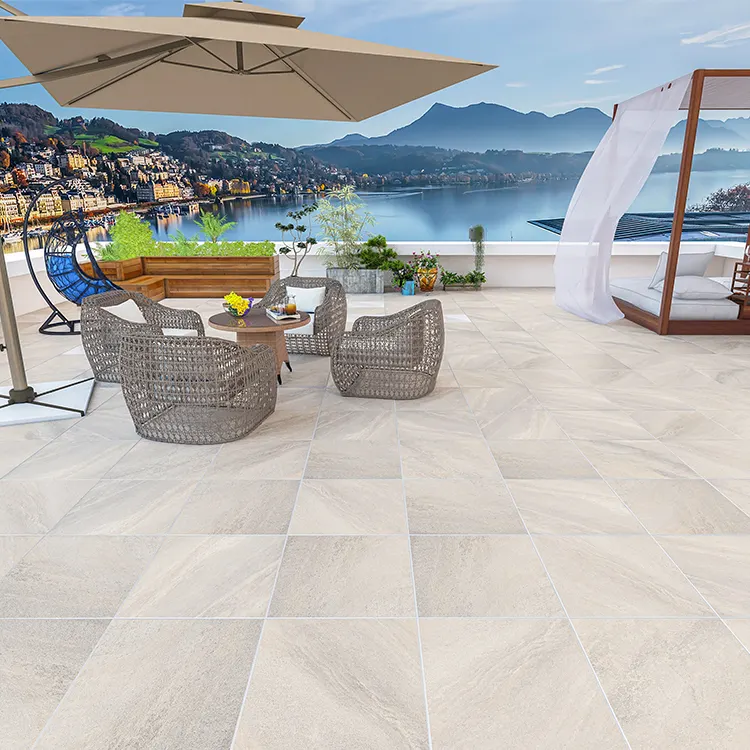 Non-Slip Stone-Look Yellow Porcelain Outdoor Tile 600x600mm