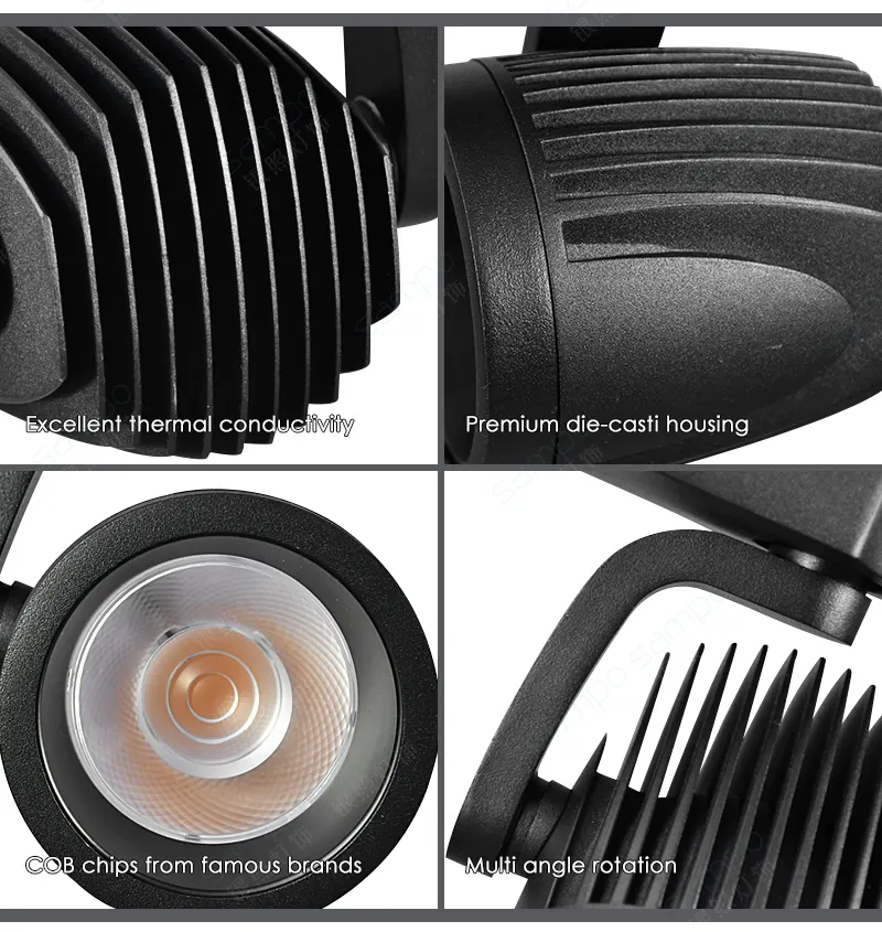 Dimmable Aluminum COB LED Track Spotlight 15-35W 3000K/4000K/6000K