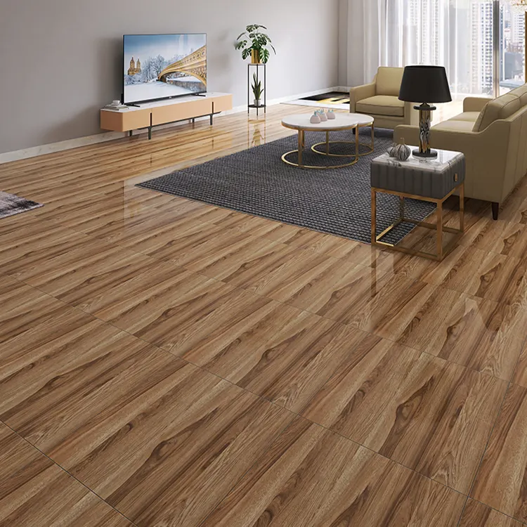 Non-Slip Wood-Look Polished Porcelain Floor Tile 600x600mm