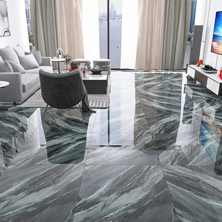 Non-Slip Stone-Look Gold Polished Porcelain Floor Tile 800x800mm