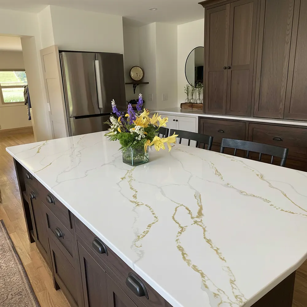 Calacatta White/Gold Engineered Quartz Slab 3200x1600mm product sample