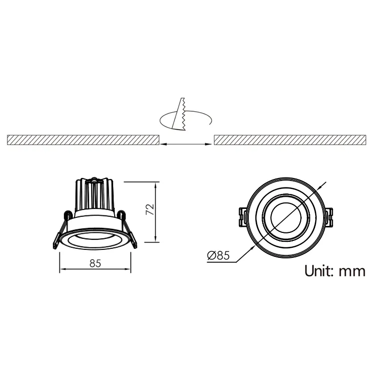 Anti-Glare Adjustable Dimmable Recessed COB LED Downlight 8W IP65