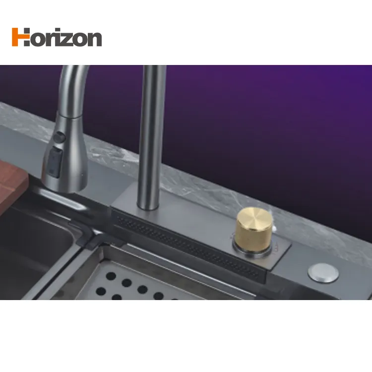 Waterfall Black 304 Single-Bowl Stainless Steel Kitchen Sink