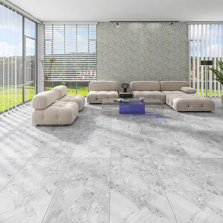 Non-Slip Marble-Look Gray Ceramic Floor Tile 600x1200mm