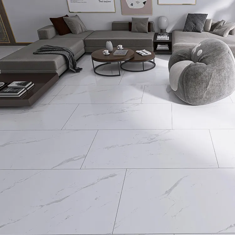 Stone-Look White Polished Porcelain Floor Tile 1500x750mm