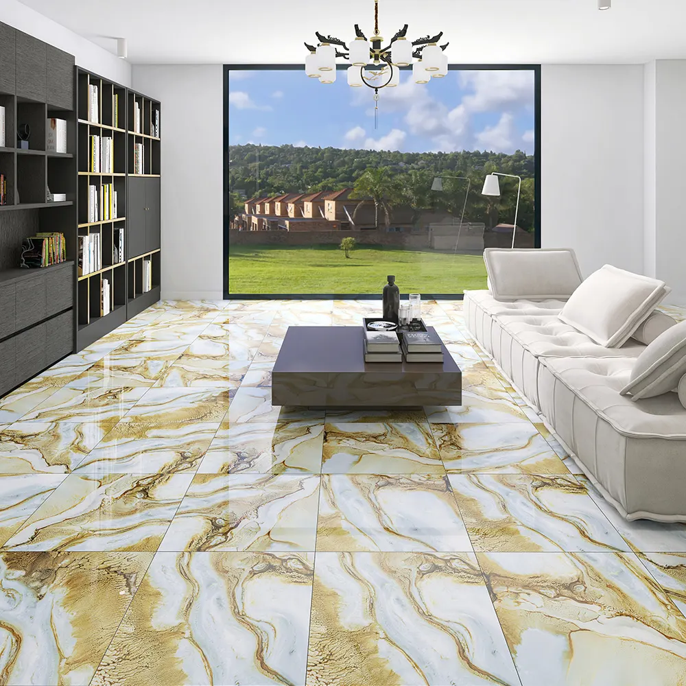 Stone-Look Gold Glazed Porcelain Wall Tile 600x600mm
