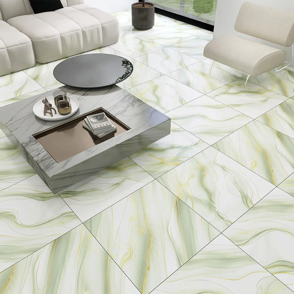 Stone-Look Gold Polished Porcelain Floor Tile 600x600mm