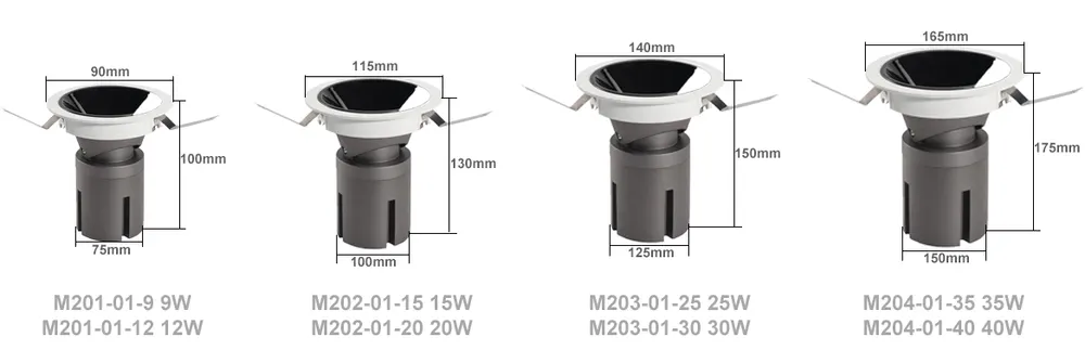 Aluminum LED Downlight Gray/Black 9-40W