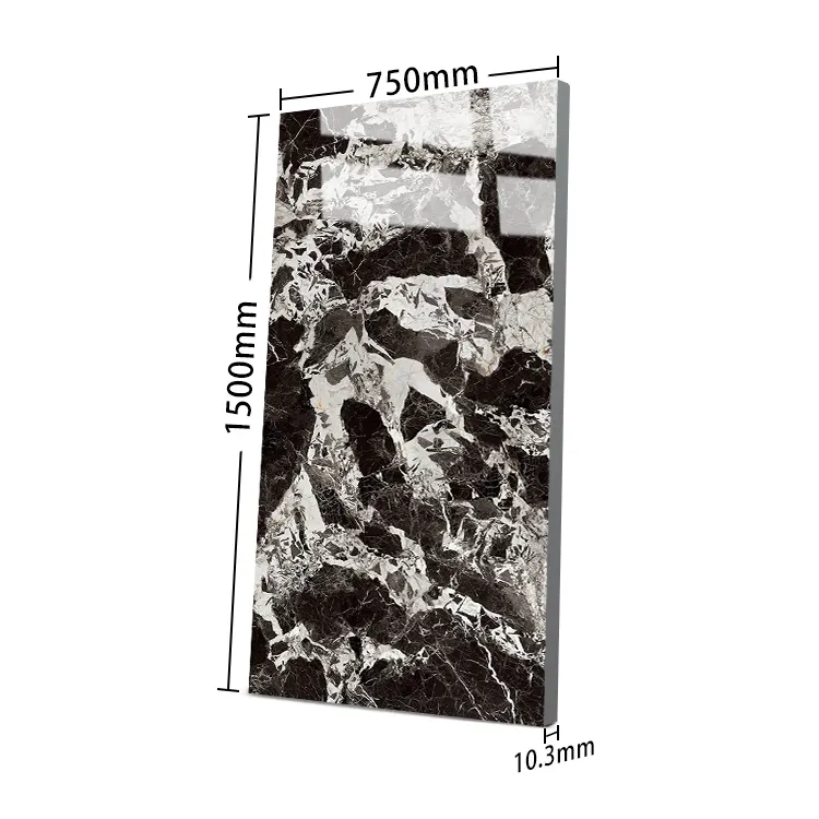Non-Slip Marble-Look Black/White Glazed Porcelain Floor Tile 750x1500mm