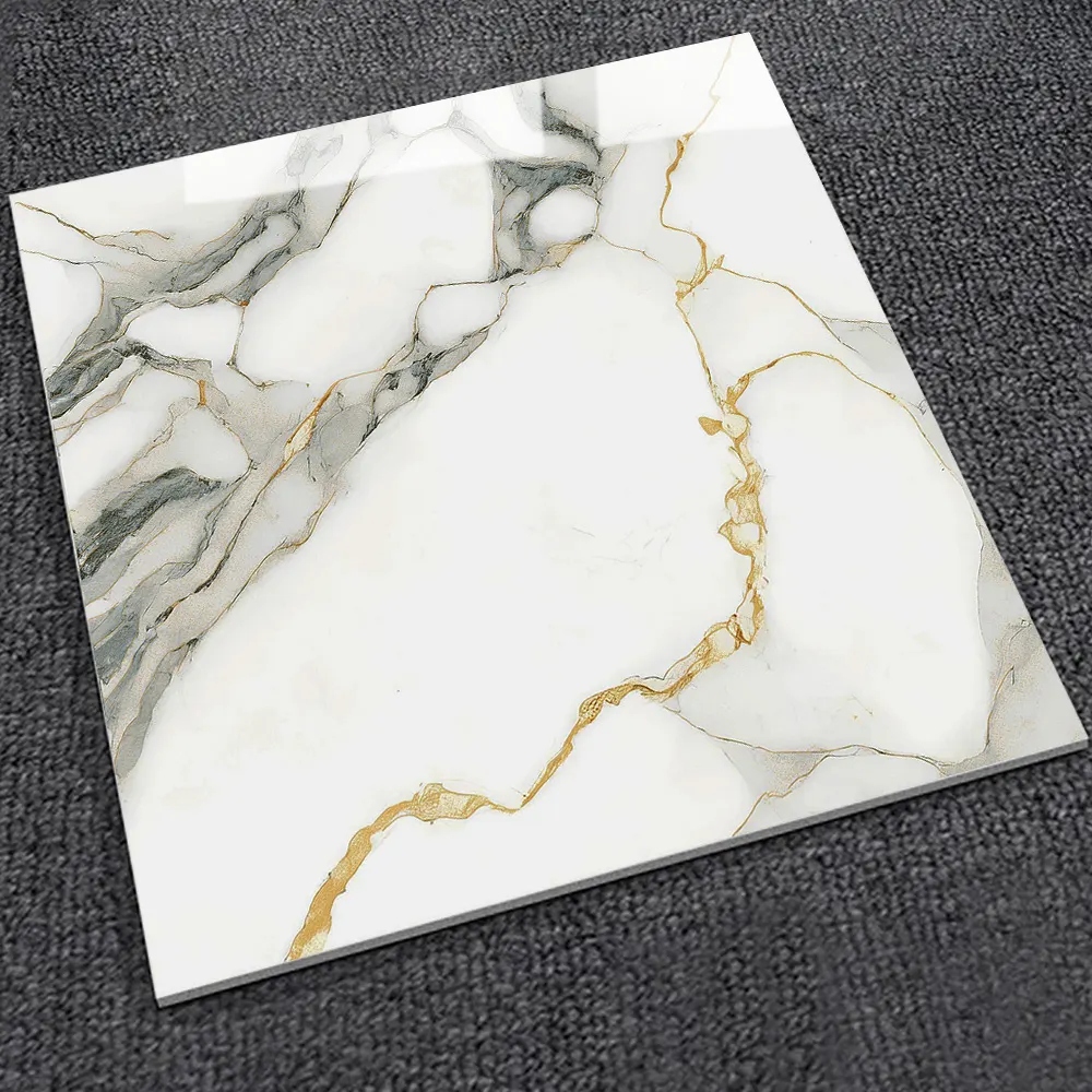 Non-Slip Marble-Look Gold Porcelain Wall And Floor Tile 600x600mm