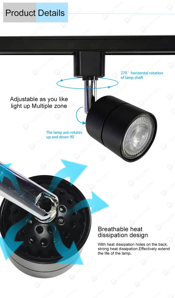 Aluminum Track Spotlight Housing MR16/GU10 For 2/3/4-Wire Track