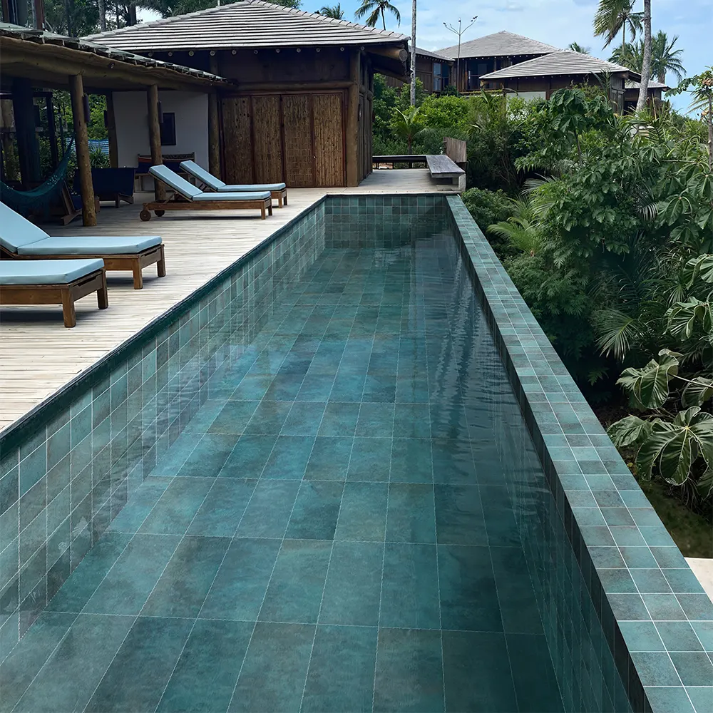 Non-Slip Stone-Look Green Matte Porcelain Swimming Pool Tile 300x600mm