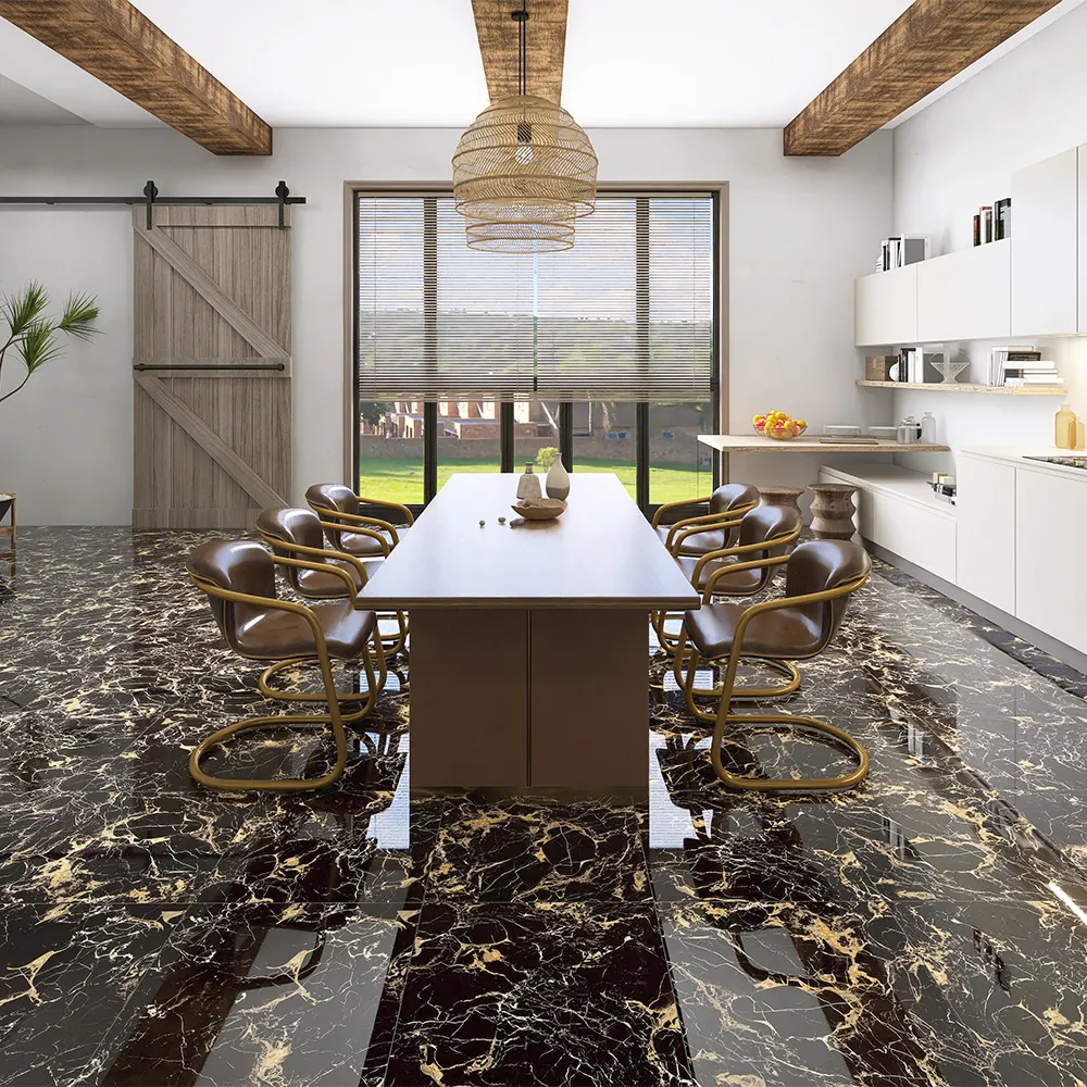 Non-Slip Stone-Look Gold Porcelain Floor Tile 600x600mm