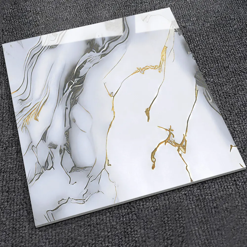 Stone-Look Gold Polished Porcelain Wall And Floor Tile 600x600mm