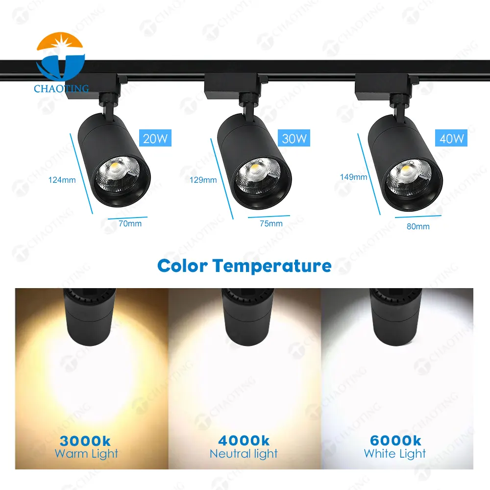 Adjustable Recessed/Surface-Mounted Aluminum COB LED Track Spotlight Black 20-40W