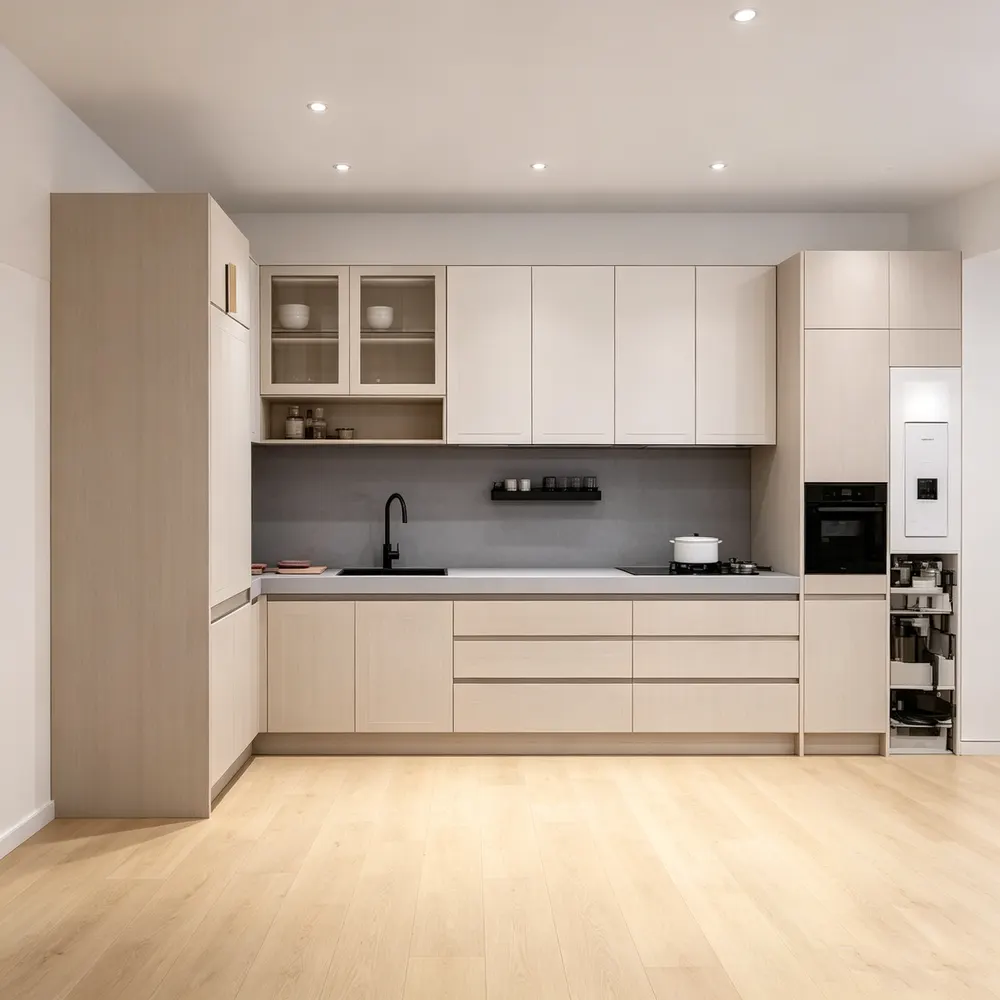 Modern MDF Modular Kitchen Cabinet Set With Acrylic Doors