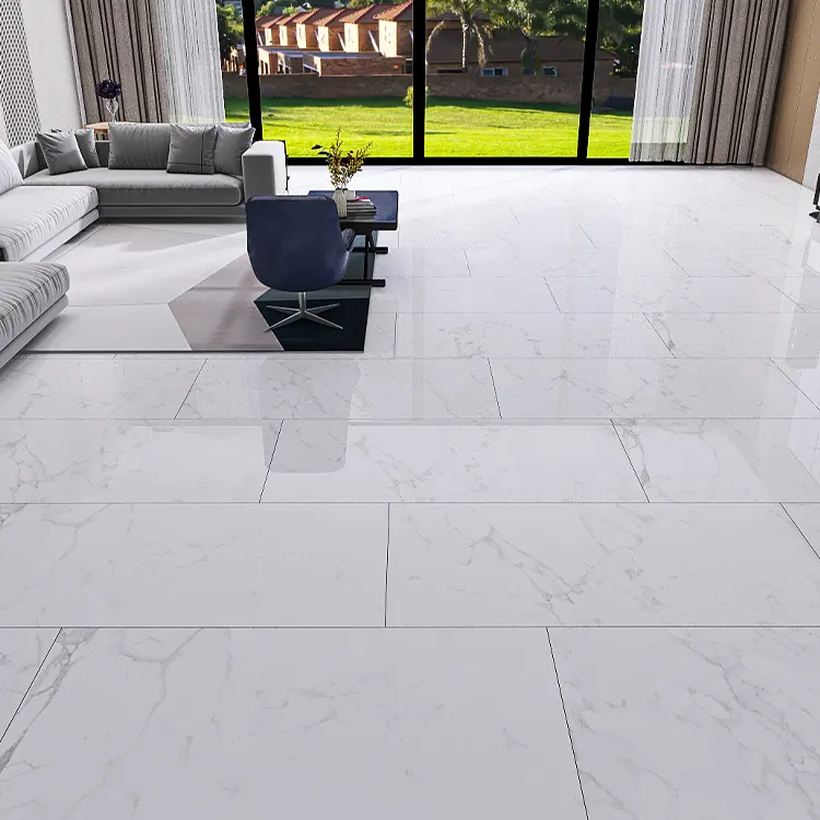 Non-Slip Stone-Look White Polished Porcelain Floor Tile 750x1500mm