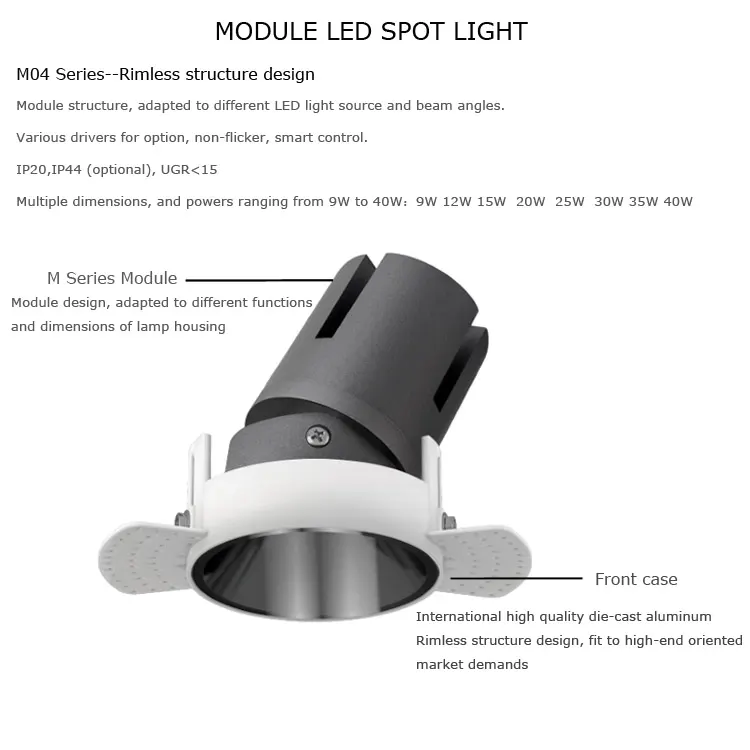 Trimless Recessed Aluminum LED Downlight 9-12W 90-260V