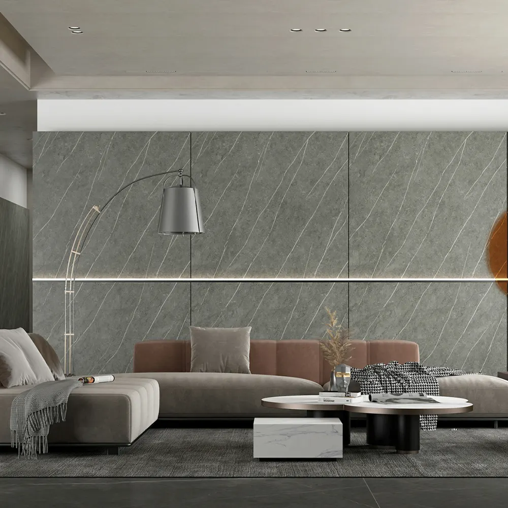 Marble-Look Gray Sintered Stone Slab 1600x3200x15mm