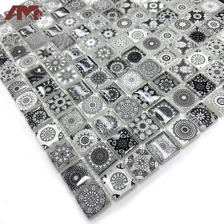 Gray/Black Glossy Glass Mosaic Tile 297x297x7mm