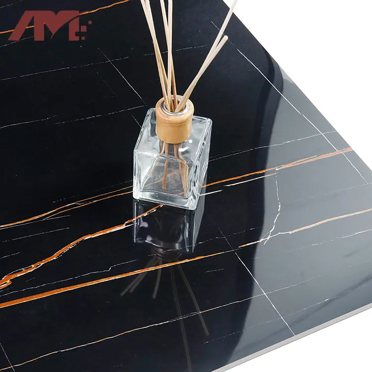 Non-Slip Marble-Look Black Polished Porcelain Floor Tile 600x600mm