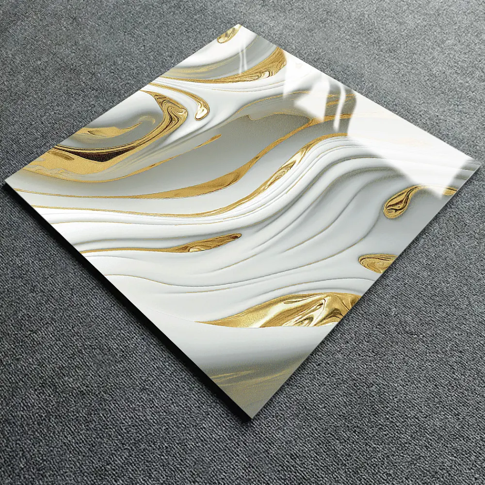 Stone-Look Gold Glazed Porcelain Wall Tile 600x600mm