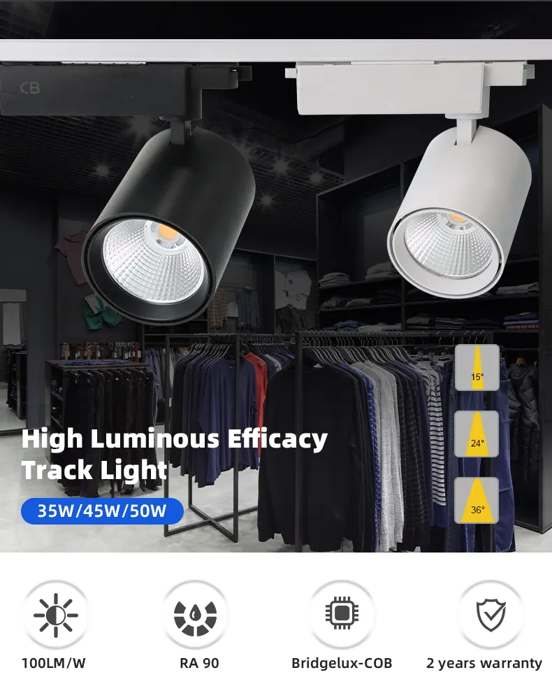 Aluminum COB LED Track Spotlight 35-50W For 2-Wire Track