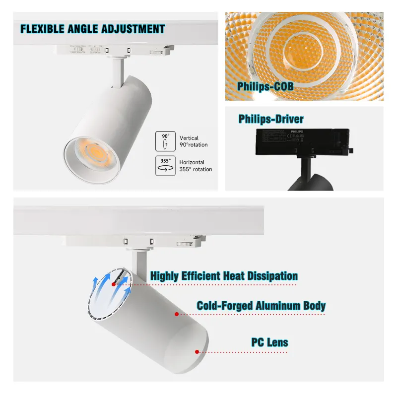 Aluminum COB LED Track Spotlight 20/30W 220V for 4-Wire Track