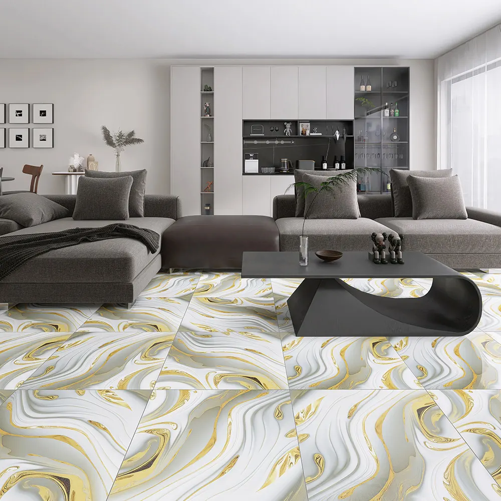 Stone-Look Gold Glazed Porcelain Wall Tile 600x600mm