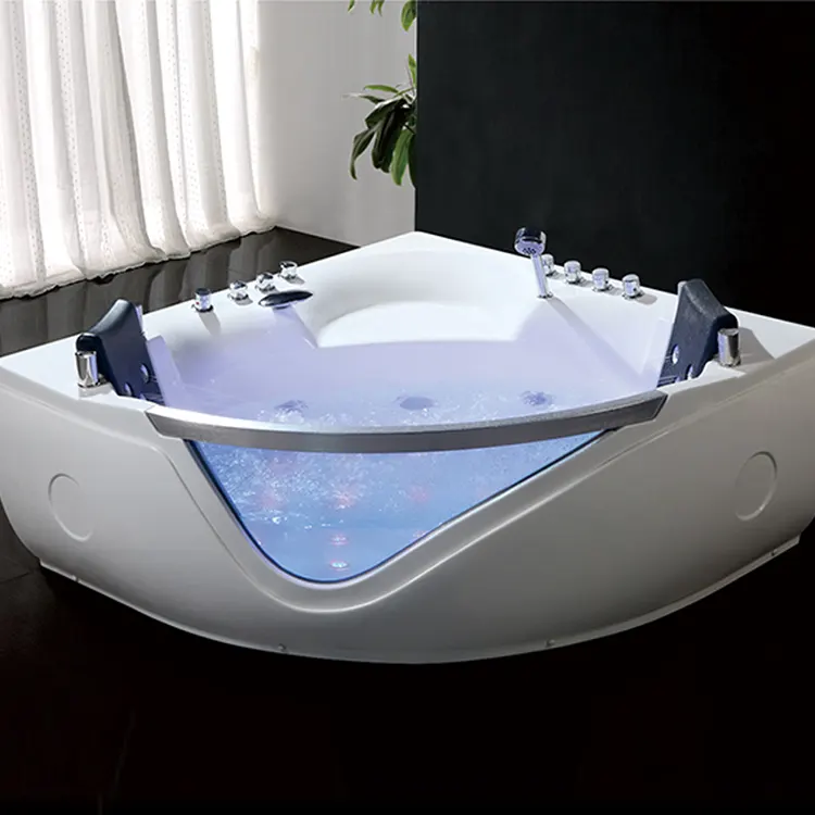 Acrylic Corner Whirlpool Massage Bathtub 2-Person 1.5m