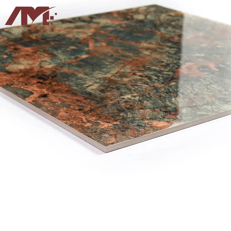 Granite-Look Red/Green Polished Porcelain Floor Tile 600x600mm