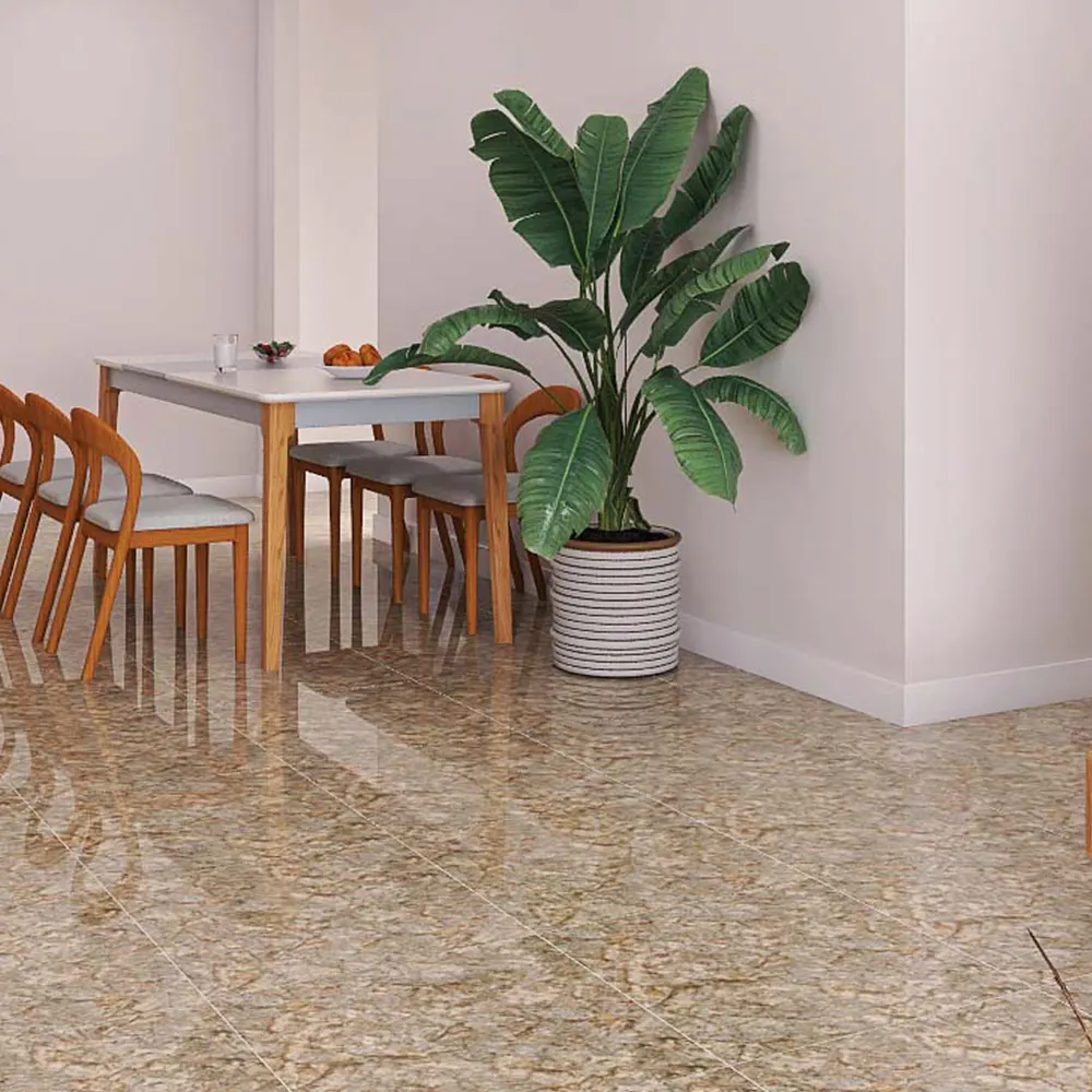 Non-Slip Stone-Look Brown Polished Porcelain Floor Tile 600x600mm
