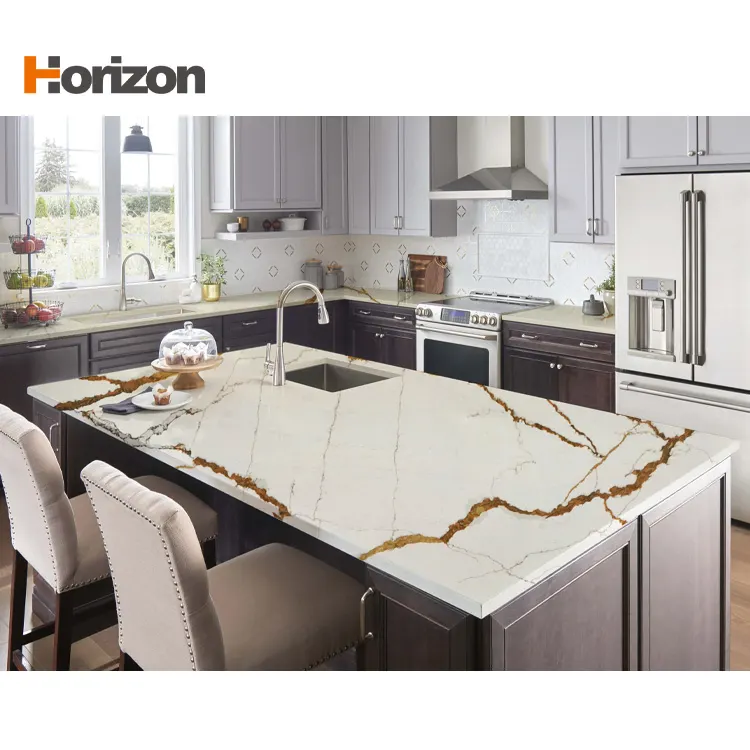 White/Blue/Gold Engineered Quartz Slab 3200x1600mm