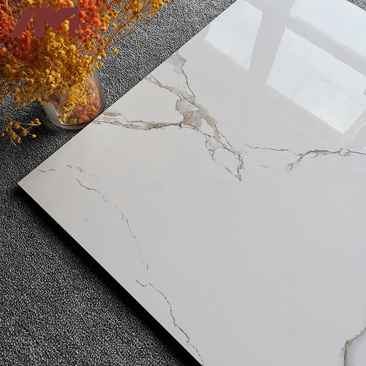 Marble-Look White Polished Porcelain Floor Tile 60x60cm