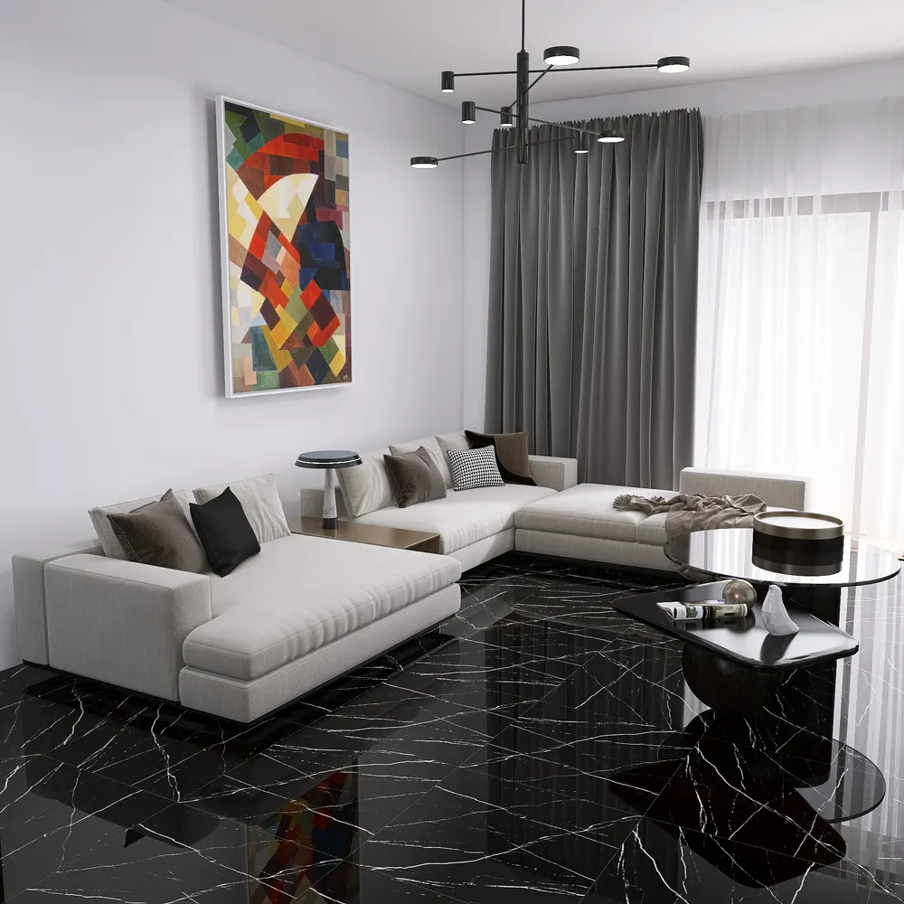 Marble-Look Black/White Polished Porcelain Wall And Floor Tile 600x600mm