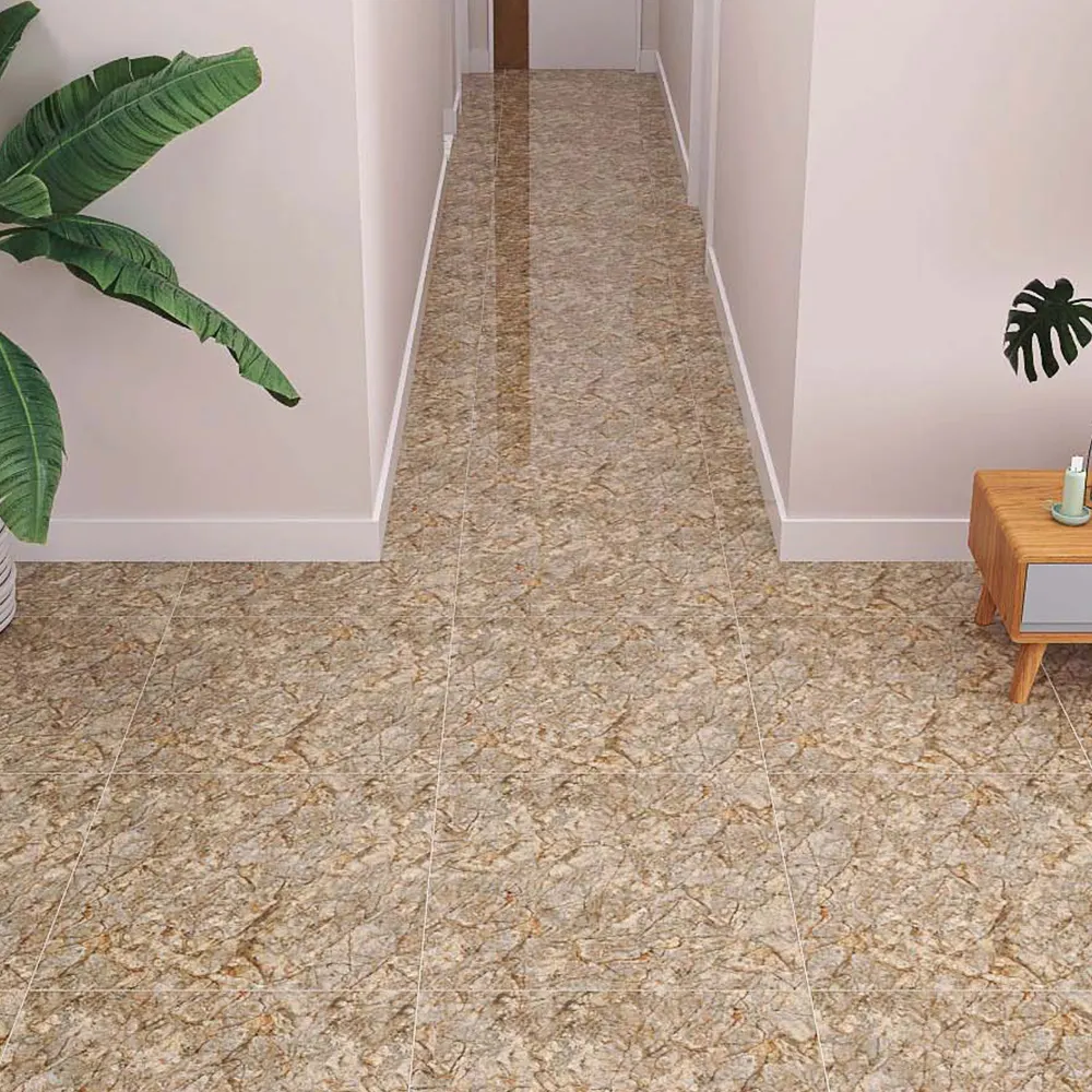 Non-Slip Stone-Look Brown Polished Porcelain Floor Tile 600x600mm