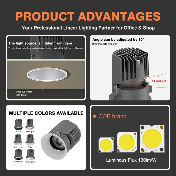 Adjustable Dimmable Recessed COB LED Downlight 20-80W