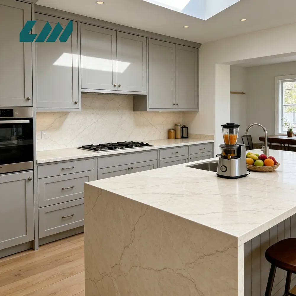 3D-Printed White/Gold Engineered Quartz Slab 3200x1600mm