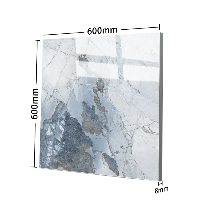 Marble-Look Blue Glossy Porcelain Floor Tile 600x600mm